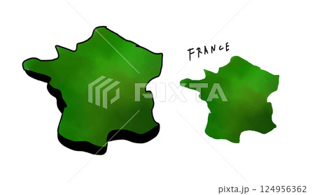 手書きで描いた立体的なフランスの地図の水彩ベクターイラスト 124956362
