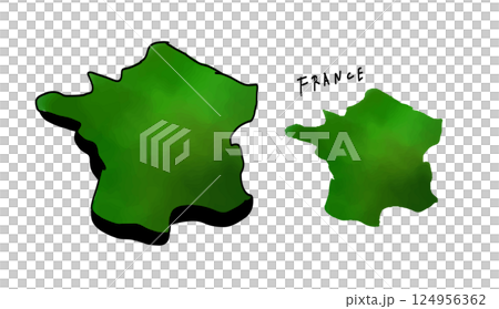 手書きで描いた立体的なフランスの地図の水彩ベクターイラスト 124956362