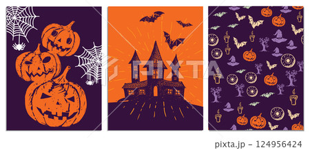 Halloween symbols hand drawn illustrations	 124956424