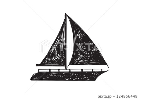 Sailboat, hand drawn illustration. Vector	 124956449