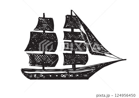 Sailboat, hand drawn illustration. Vector Sailboat, hand drawn illustration. Vector 124956450