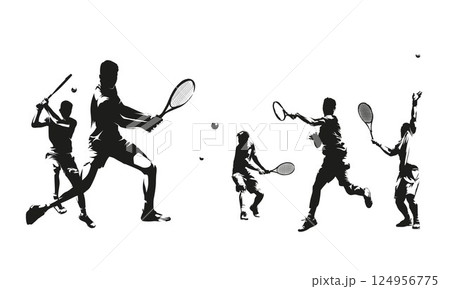 Tennis, group of male tennis players, isolated vector silhouettes, summer sports 124956775