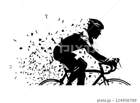 Cycling, road cyclist on bike, isolated vector silhouette. Sports high-contrast illustration with dispersion effect. Profile view 124956789