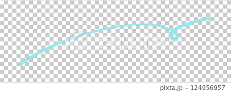 手書きのくるんとカールした横長の水色の線 - 手書きのくるんとカールした横長の水色の線 - 124956957
