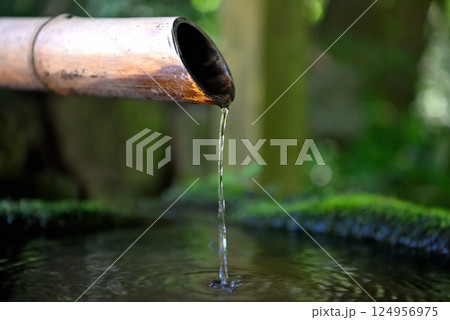 中国地方・大山隠岐国立公園・大神山神社奥宮の参道の途中にある御神水の和風イメージ・鳥取県大山町(3) 124956975