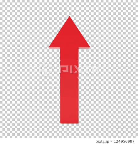 Flat minimalist red arrow pointing upward at a sharp angle, clean white background 124956997