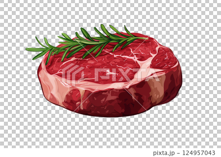 Raw beef steak marbled with fat, isolated on a white background 124957043