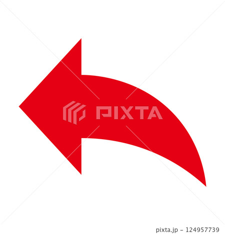 シンプルな左向きの赤い矢印　白背景 124957739