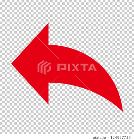 シンプルな左向きの赤い矢印　白背景 124957739