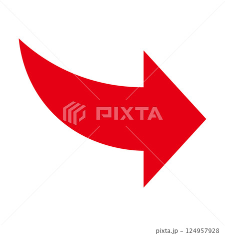 シンプルな右向きの赤い矢印　白背景 124957928
