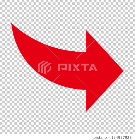 シンプルな右向きの赤い矢印　白背景 124957928