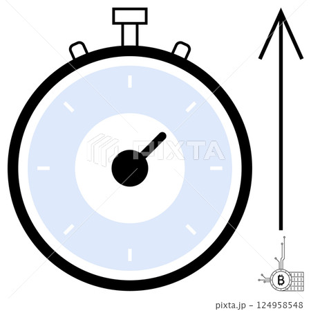 Stopwatch with upward arrow signifying speed increase. Ideal for time management cryptocurrency growth financial planning technological advancements and efficiency. Minimalist clean design Stopwatch with upward arrow signifying speed increase. Ideal for time management cryptocurrency growth financial planning technological advancements and efficiency. Minimalist clean design 124958548