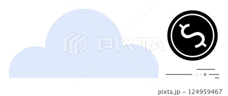 Large blue cloud next to black dollar sign symbolizing economic growth and technological advancement. Ideal for finance, economy, cloud computing, technology growth, savings, investment analysis 124959467