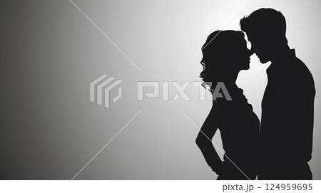 Romantic Silhouette of Couple Embracing in Black and White or Situationship_2 124959695