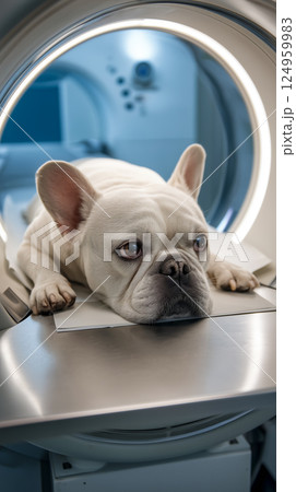 French Bulldog on Veterinary CT Scanner - Pet Healthcare Technology French Bulldog on Veterinary CT Scanner - Pet Healthcare Technology 124959983
