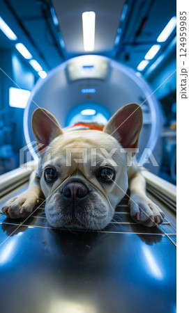 French Bulldog on Veterinary CT Scanner - Pet Healthcare Technology French Bulldog on Veterinary CT Scanner - Pet Healthcare Technology 124959985