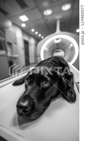 Dog on Veterinary CT Scanner Table - Advanced Pet Healthcar 124960077