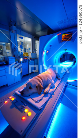 Dog on Veterinary CT Scanner Table - Advanced Pet Healthcar 124960078