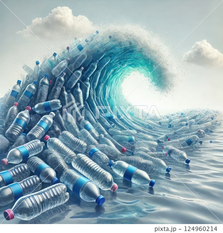 A wave of plastic bottles in the ocean. A wave of plastic bottles in the ocean. 124960214