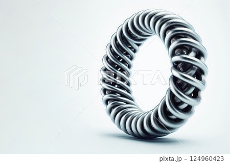 A metal ring created from intertwined pipes. Space for text. 124960423