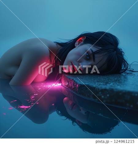 Girl at the mystical pool. 124961215