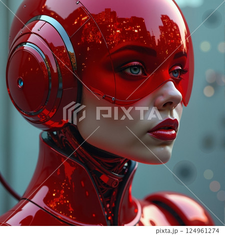 Woman in a red helmet. 124961274