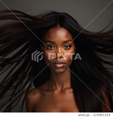 African American lady with flowing hair. 124961324