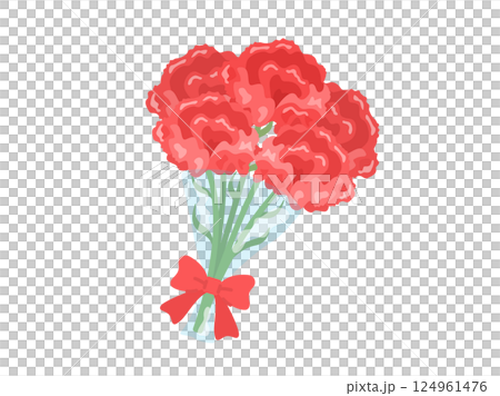 母の日の、リボンの付いた、赤色のカーネーションの花束のイラスト 124961476