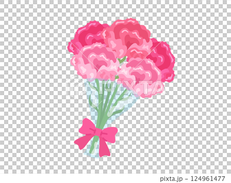 母の日の、リボンの付いた、ピンク色のカーネーションの花束のイラスト 124961477