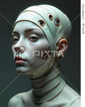 An android girl with many eyes. 124961563