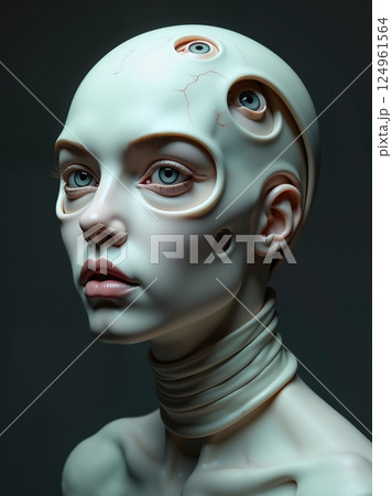 An android girl with eyes on her head. 124961564
