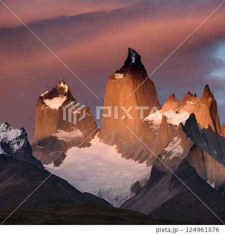 Sunrise Kisses the Mountains of Patagonia, Argentina 124961876