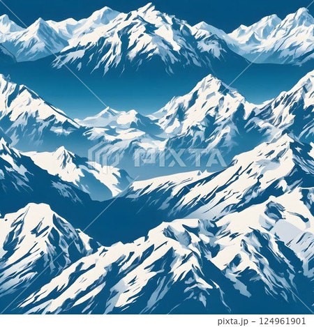 Heavenly Heights: Snowy Summits Under a Clear Blue Canopy 124961901