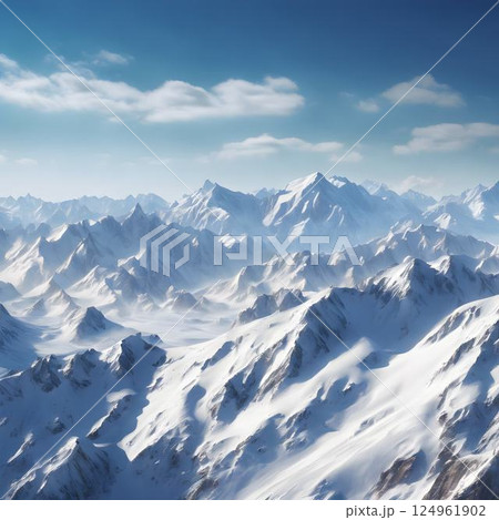 Tranquil Mountains: Snow-Capped Summits Under an Azure Sky 124961902
