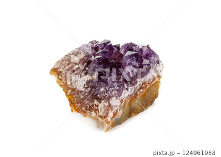 Amethyst Crystal Druse macro mineral on white background Amethyst Crystal Druse macro mineral on white background 124961988