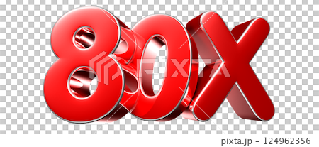 80x red 3D illustration. Advertising signs. Product design. Product sales. 124962356