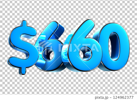 660 dollers blue 3d illustration. 124962377