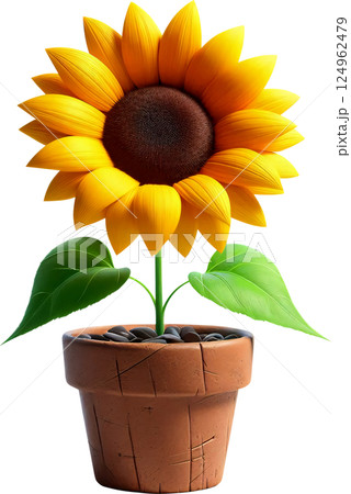 3D Cartoon style potted flowers, Cartoon style potted flowers, Flowers and plants in pots 124962479