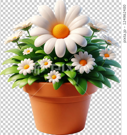 3D Cartoon style potted flowers, Cartoon style potted flowers, Flowers and plants in pots 124962480