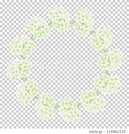 Watercolor wreath made of soft green hydrangea flowers. Ideal for wedding stationery, natural tea and cosmetic packaging, spring holidays, romantic cards and eco-friendly product branding. Watercolor wreath made of soft green hydrangea flowers. Ideal for wedding stationery, natural tea and cosmetic packaging, spring holidays, romantic cards and eco-friendly product branding. 124962535