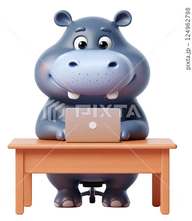 3D hippo cartoon, hippo cartoon, Pygmy hippo 3D hippo cartoon, hippo cartoon, Pygmy hippo 124962798