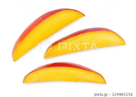 mango slices isolated on white background with full depth of field. Top view. Flat lay 124963158