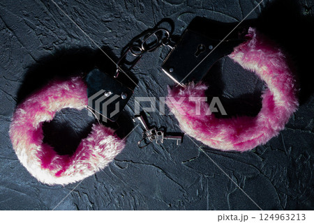 Pink fluffy handcuffs Pink fluffy handcuffs 124963213