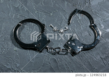 Handcuff on banner - rape and harassment concept. Handcuff on banner - rape and harassment concept. 124963218
