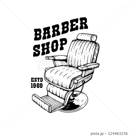 Vintage barber chair vector illustration. Perfect for barbershop logos, posters, and promotional materials Vintage barber chair vector illustration. Perfect for barbershop logos, posters, and promotional materials 124963256