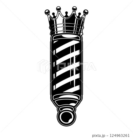 Barber pole with king crown. Design element for logo, label, sign, emblem. Vector illustration 124963261