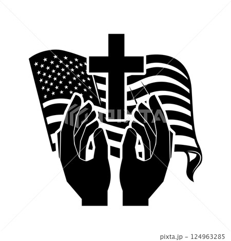 Prayer hands on american flag background. Vector illustration 124963285