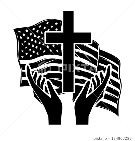 Prayer hands on american flag background. Vector illustration 124963289