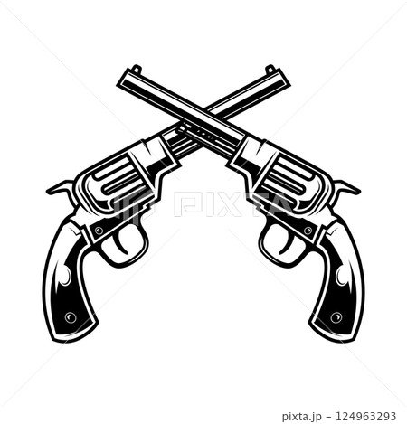 Vintage revolver illustration in black and white, perfect for western or retro designs. Use it for posters, logos, t-shirts Vintage revolver illustration in black and white, perfect for western or retro designs. Use it for posters, logos, t-shirts 124963293