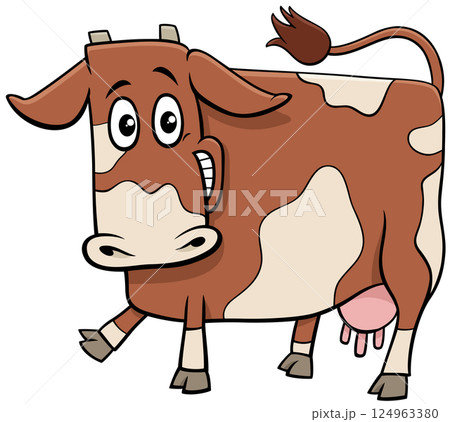 happy spotted cartoon cow farm animal character 124963380